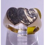 9CT GOLD TWIN HEART RING. 9ct gold vintage 1978 twin heart ring, size K/L