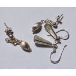 SILVER DROP EARRINGS. Two pairs of sterling silver drop earrings