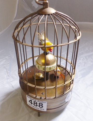 BIRD CAGE CLOCK. Brass large bird cage clock, H ~ 19cm