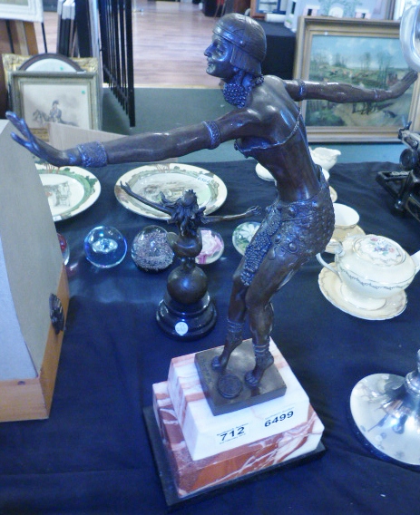 BRONZE ART DECO DANCER. Bronze Art Deco dancer, H ~ 49cm