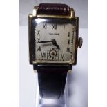 BULOVA WRISTWATCH. Gents Bulova tank wristwatch with subsidiary seconds dial on leather strap