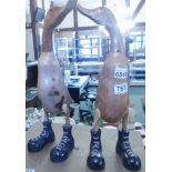 PAIR OF WOODEN DUCKS. Pair of wooden ducks wearing Doc Martin boots, H ~ 46cm