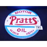 CAST IRON SIGN. Cast iron Pratts Oil sign D ~ 19cm