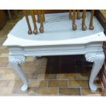 PAINTED COFFEE TABLE. Painted coffee table on cabriole supports, 55 x 65cm