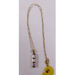 9CT PENDANT AND NECKLACE. 9ct gold three stone pendant on 9ct gold curb necklace