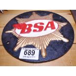 CAST IRON SIGN. Cast iron BSA sign, D ~ 19cm