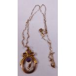 9CT PENDANT AND CHAIN. 9ct rose gold amethyst set pendant and 9ct gold chain, 1,7g