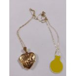 9CT HEART LOCKET. 9ct gold heart locket on 9ct gold necklace, L ~ 46cm