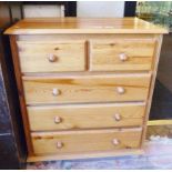 PINE CHEST OF DRAWERS. American yellow pine chest of two short over three long drawers, 80 x 90 x