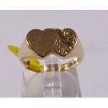 9CT TWIN HEART RING. 9ct gold solid vintage twin heart ring, size K