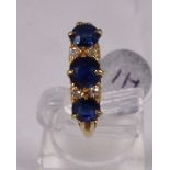 18CT ANTIQUE RING. 18ct gold sapphire and diamond antique ring, size O/P