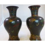 CLOISONNE VASES. Pair of early Cloisonne vases