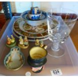 MIXED CERAMICS. Tray of mixed ceramics and glass including Stuart Crystal Brunner Mond goblet