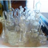 MIXED GLASS BOTTLES. Tray of mixed glass vinegarette bottles