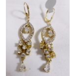 9CT GOLD EARRINGS. 9ct gold Art Deco style stone set drop earrings