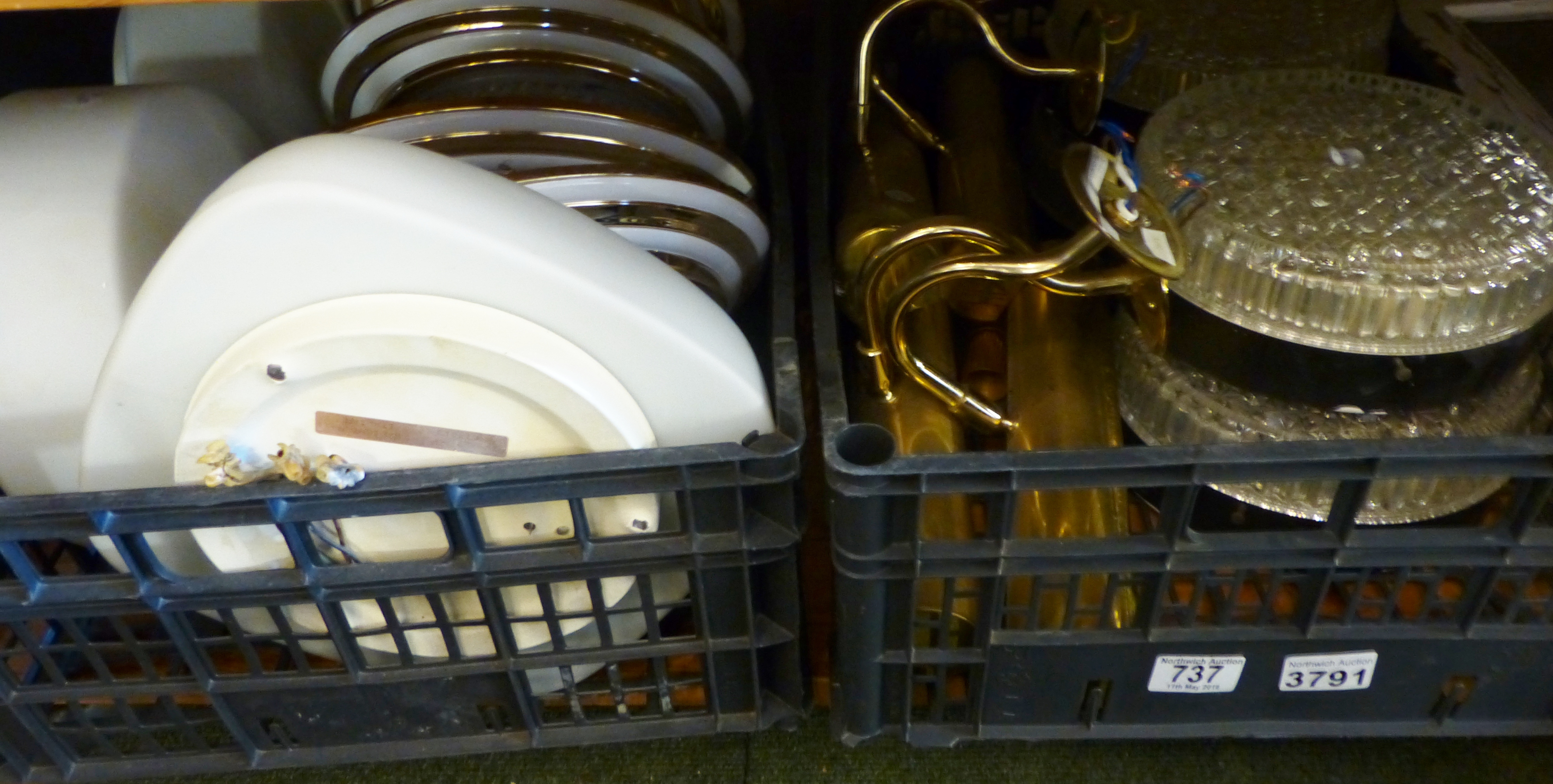 LIGHT FITTINGS. Two boxes of mixed wall light fittings