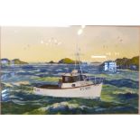 F MURRAY WATERCOLOUR. Watercolour on paper Lady Zoe boat picture signed F Murray, 30 x 49cm