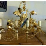BRASS LIGHT FITTINGS. Pair of brass six branched ceiling light fittings and two pairs of matching