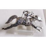 HORSE AND JOCKEY BROOCH. Stamped silver horse and jockey brooch