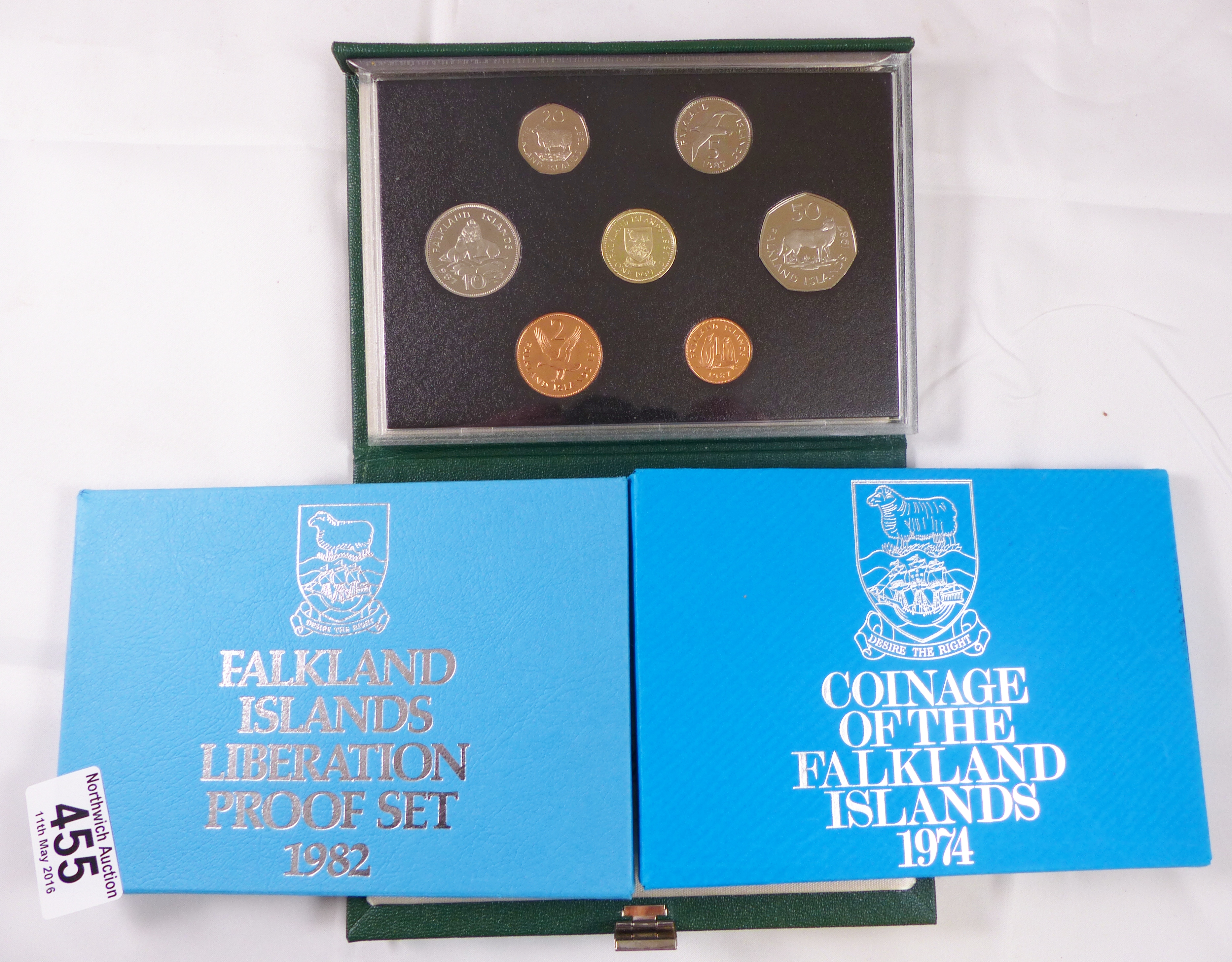 COINS. Falkland Islands coin set, proof 1987, coinage 1974, liberation proof 1982