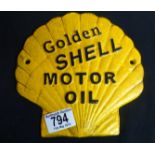 CAST IRON SIGN. Cast iron Shell Motor Oil sign, L ~ 18cm