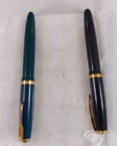 PARKER PENS. Two Parker fountain pens with 14ct gold nibs including Duofold model