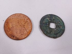 COINS. East India Company copper ten cash piece, from Admiral Gardner Wreck and a Chinese cash