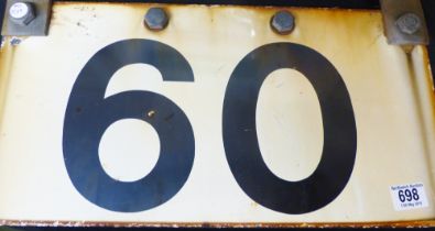 METAL AND ENAMEL SIGN. Metal and enamel 60 railway speed sign, 30 x 50cm