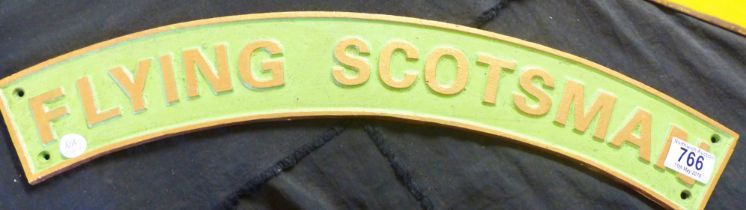 CAST IRON SIGN. Cst iron Flying Scotsman engine sign, L~ 53cm