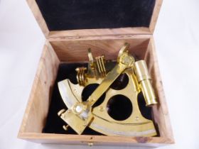 SEXTANT. Brass sextant in wooden box