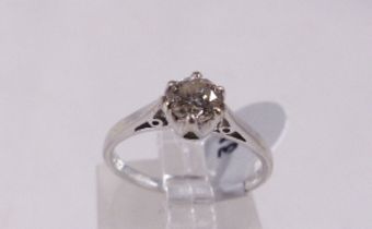 9CT SOLITAIRE RING. 9ct white gold 0.33ct diamond solitaire ring, size J/K