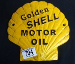 CAST IRON SIGN. Cast iron Shell Motor Oil sign, L ~ 18cm