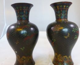 CLOISONNE VASES. Pair of early Cloisonne vases