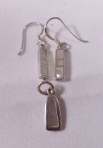 EARRING AND PENDANT SET. Sterling silver mother of pearl earring and pendant set