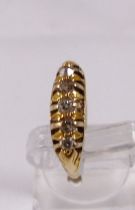 18CT ANTIQUE RING. 18ct gold five stone antique diamond ring, size M