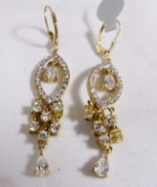 9CT GOLD EARRINGS. 9ct gold Art Deco style stone set drop earrings