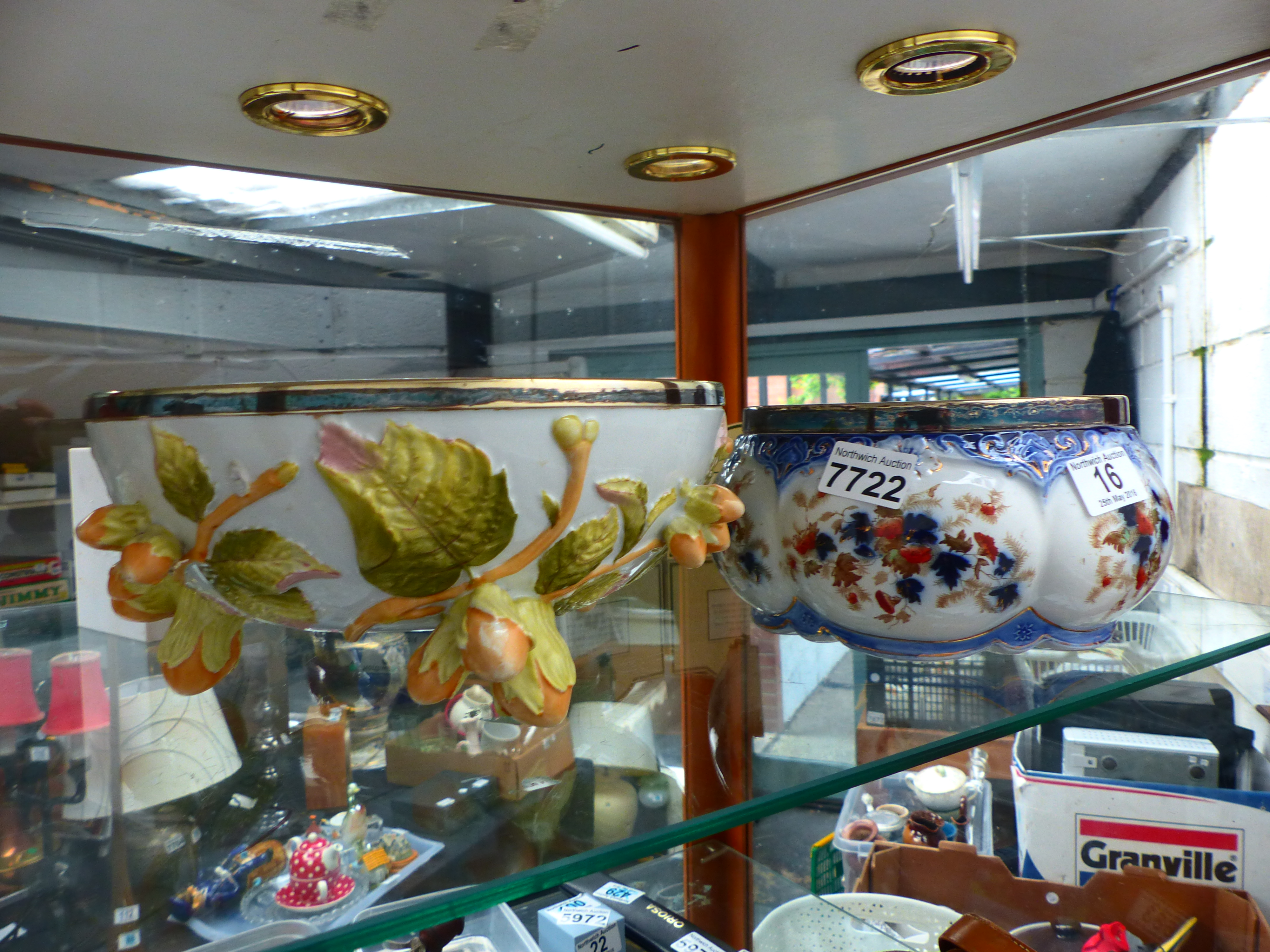 Two silver plated rimmed ceramic bowls