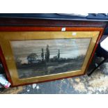 Light oak framed and glazed print depicting country scene 105 x 72cm and one other
