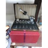 H.Samuels boxed pair of silverplated candlesticks and a canteen box of cutlery