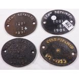 FOUR RAILWAY REPAIR PLATES. Four cast iron railway repair plates, 10 x 13cm