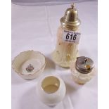 LOCKE & CO WORCESTER. Four Locke & Co, Worcester items, sugar sifter, mustard pot, flag pot and