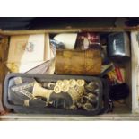 VINTAGE CASE AND CONTENTS. Vintage luggage case with assorted contents