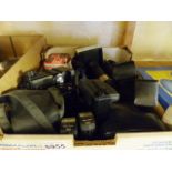 ASSORTED CAMERAS. Box of assorted cameras and accessories including Nikon D50