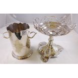 SILVER PLATED ITEMS. Silver plated wine bottle holder and silver plated cake/fruit stand