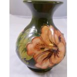 MOORCROFT HIBISCUS. Moorcroft Green Hibiscus bulbous vase