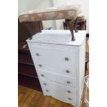 DRAWERS & STOOL. Chest of five drawers with hidden lid and interior mirror, 106 x 64cm and