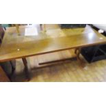 DINING TABLE. Teak rectangular dining table with inlaid leaf design and two extending panels, L ~