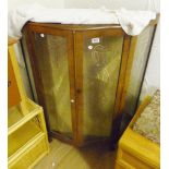 WALNUT DISPLAY CABINET. Walnut serpentine display cabinet 97 x 117cm