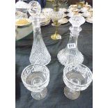 CRYSTAL ITEMS. Two crystal decanters and two sundae dishes