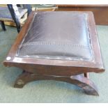 FOOTSTOOL. Stained oak and leather upholstered footstool